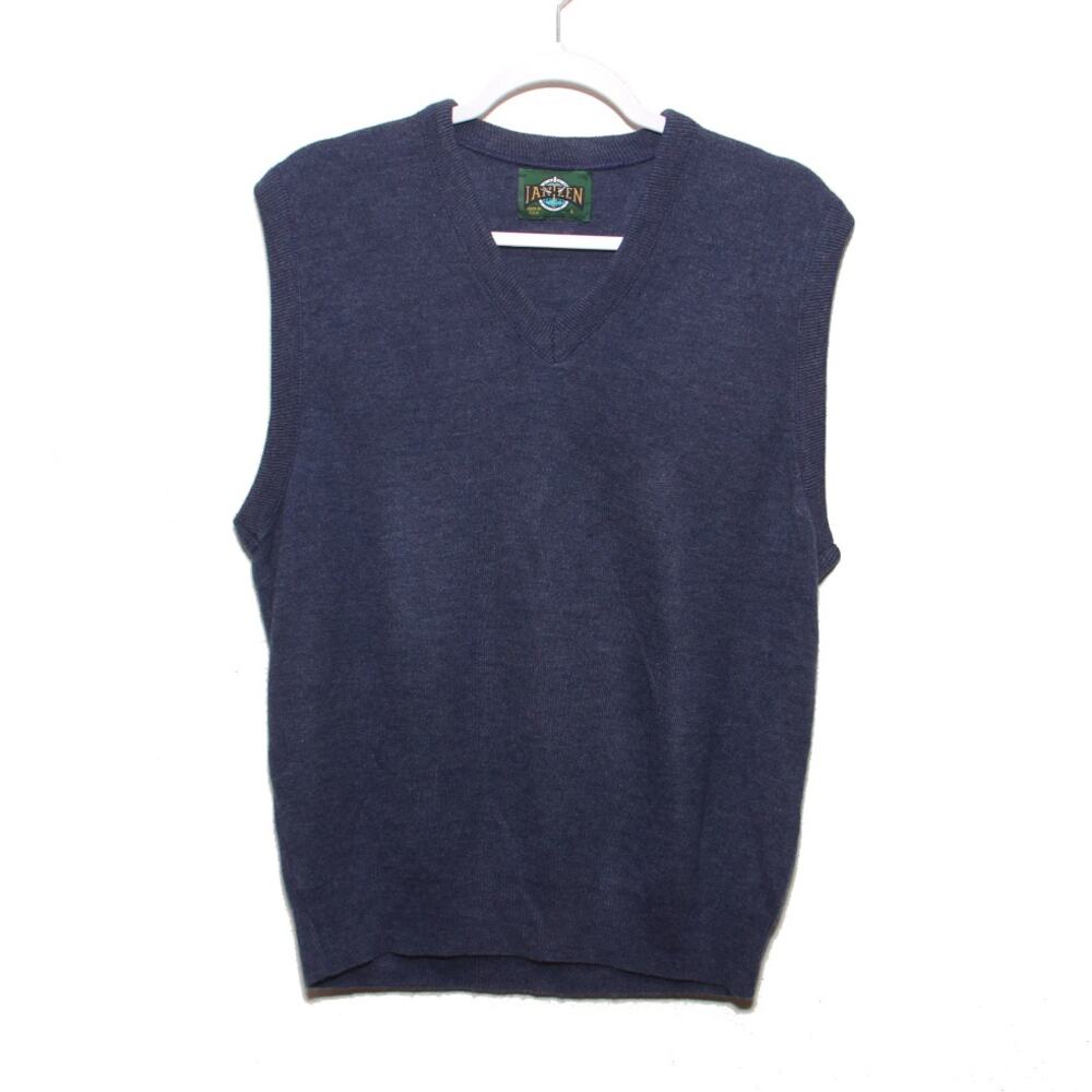 Vintage Jantzen Pullover V-neck sweater vest Blue Size Large Made in USA